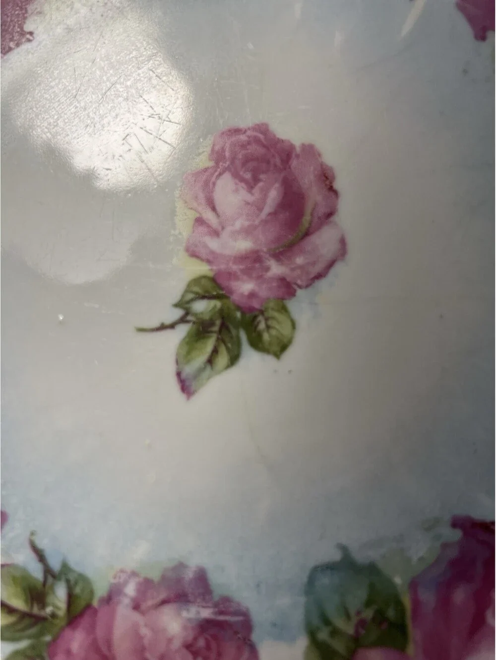 Antique 1910s Serving Bowl Iridescent Lusterware Pink Roses, 10.5x2.5” DAMAGED